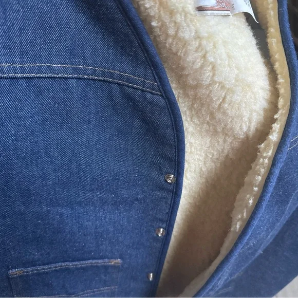 Vintage Sears Roebucks Western Wear Sherpa Vest Mens XL Biker Cowboy Denim Blue - Picture 13 of 14